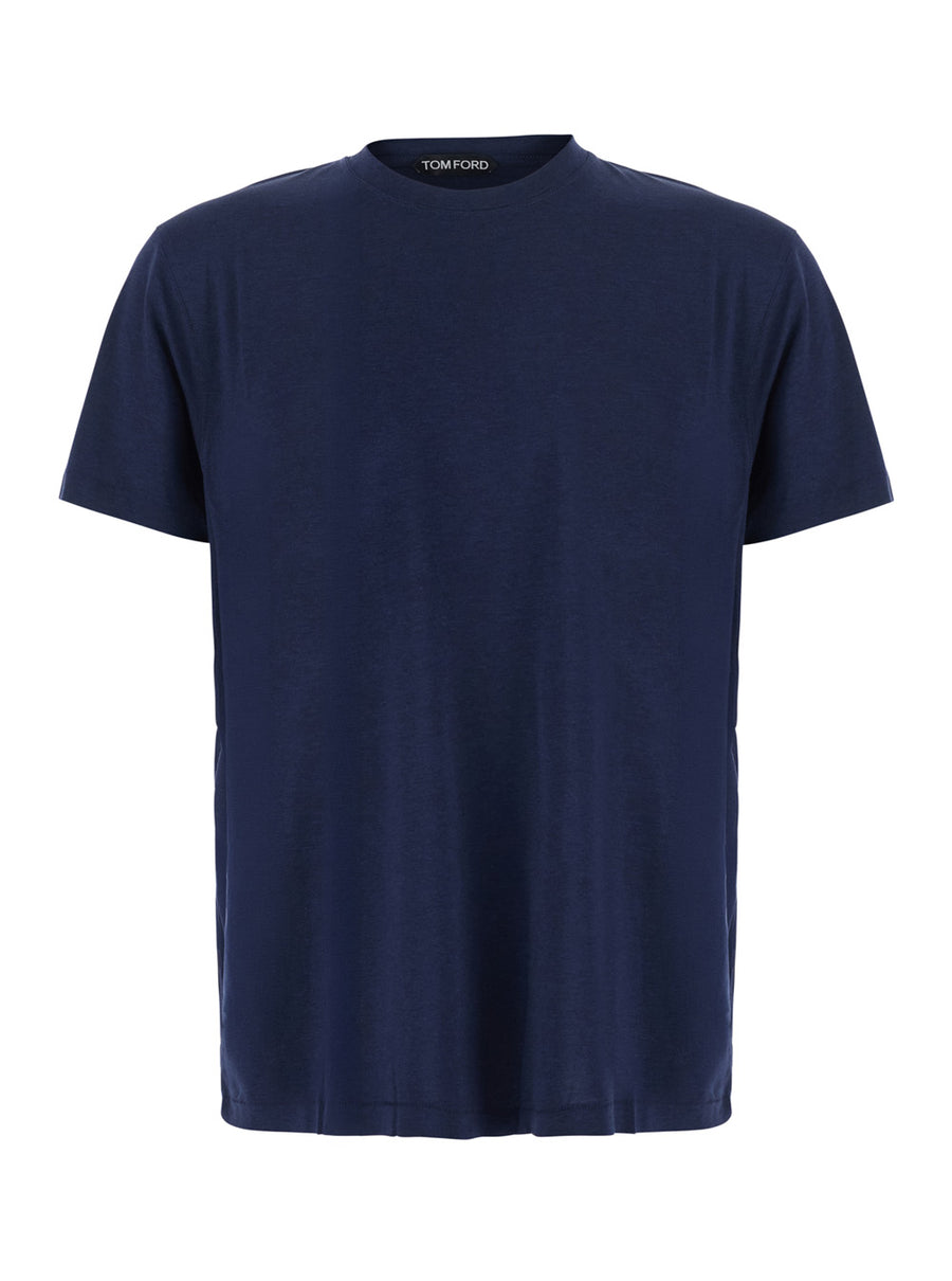 Crew Neck T-Shirt Blue Blend Cotton Lyocell T-shirts