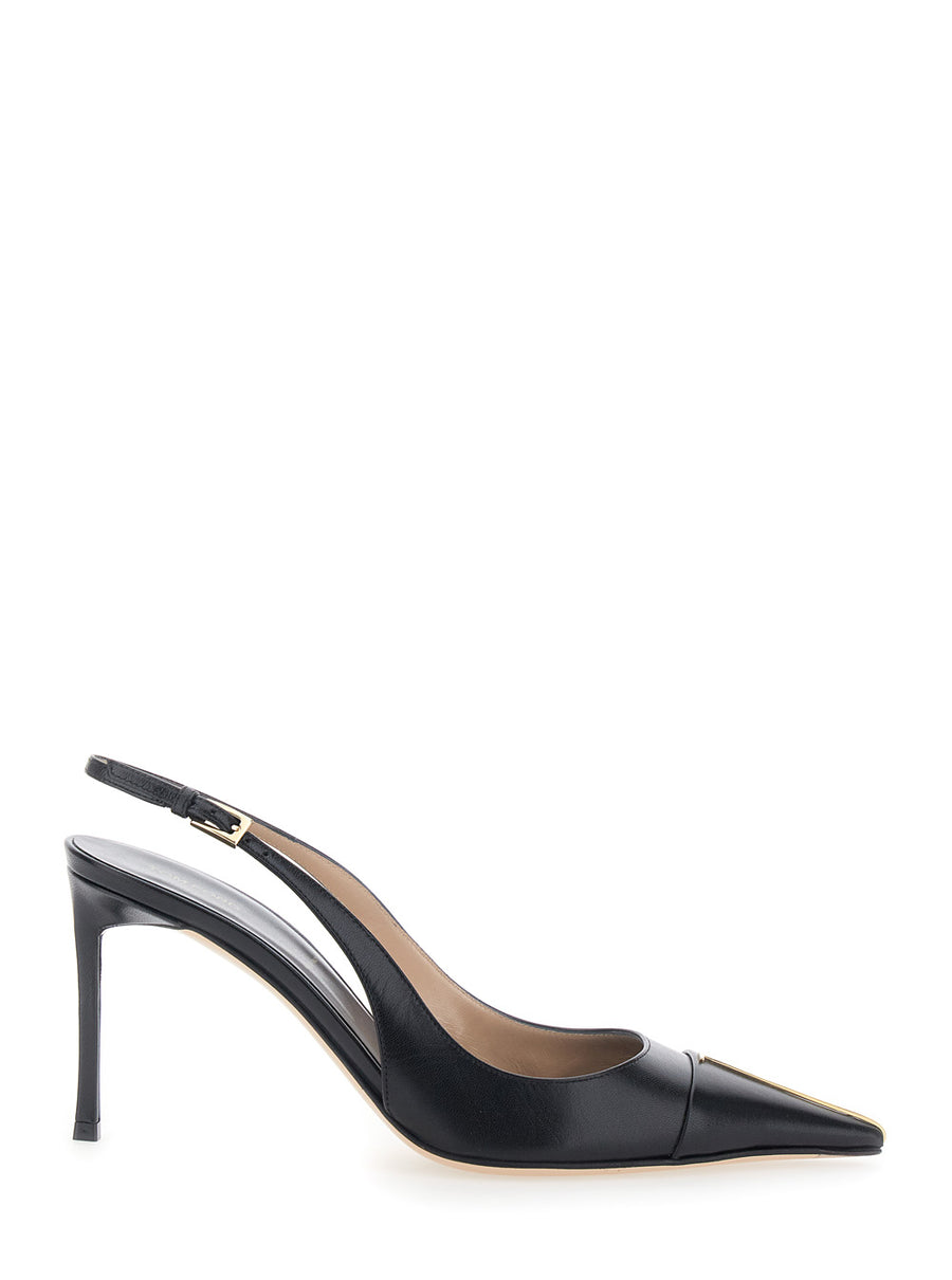Slingback Pumps Black Leather Goatskin