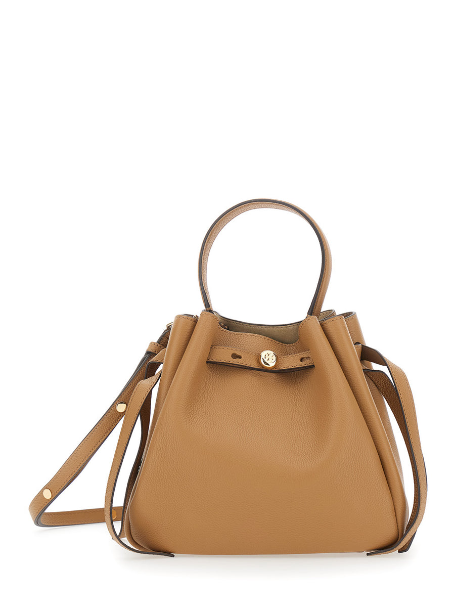 Bucket Bag Romy Grained Beige Leather Cow Handbags