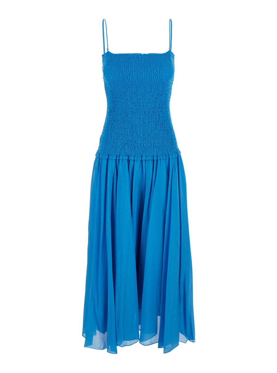 Long Dress Silk-Cotton Blue