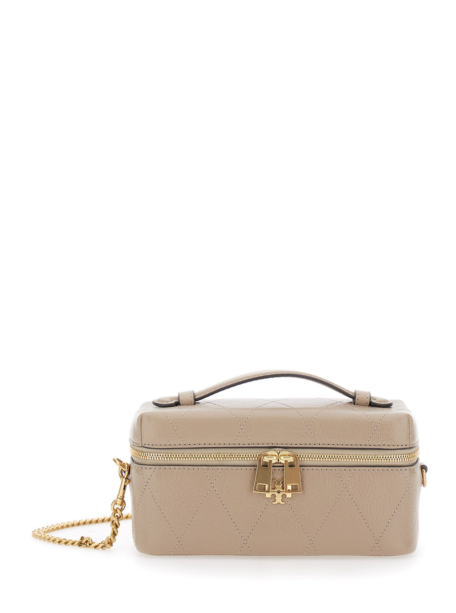 Vanity Case Charlie Quilted Leather Grey Cowhide Shoulder Bags