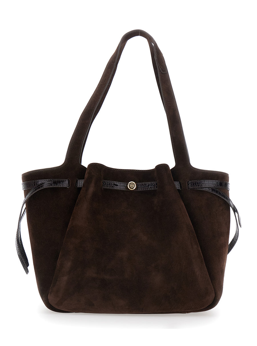 Shoulder Bag Romy Brown Suede Calf Leather Tote