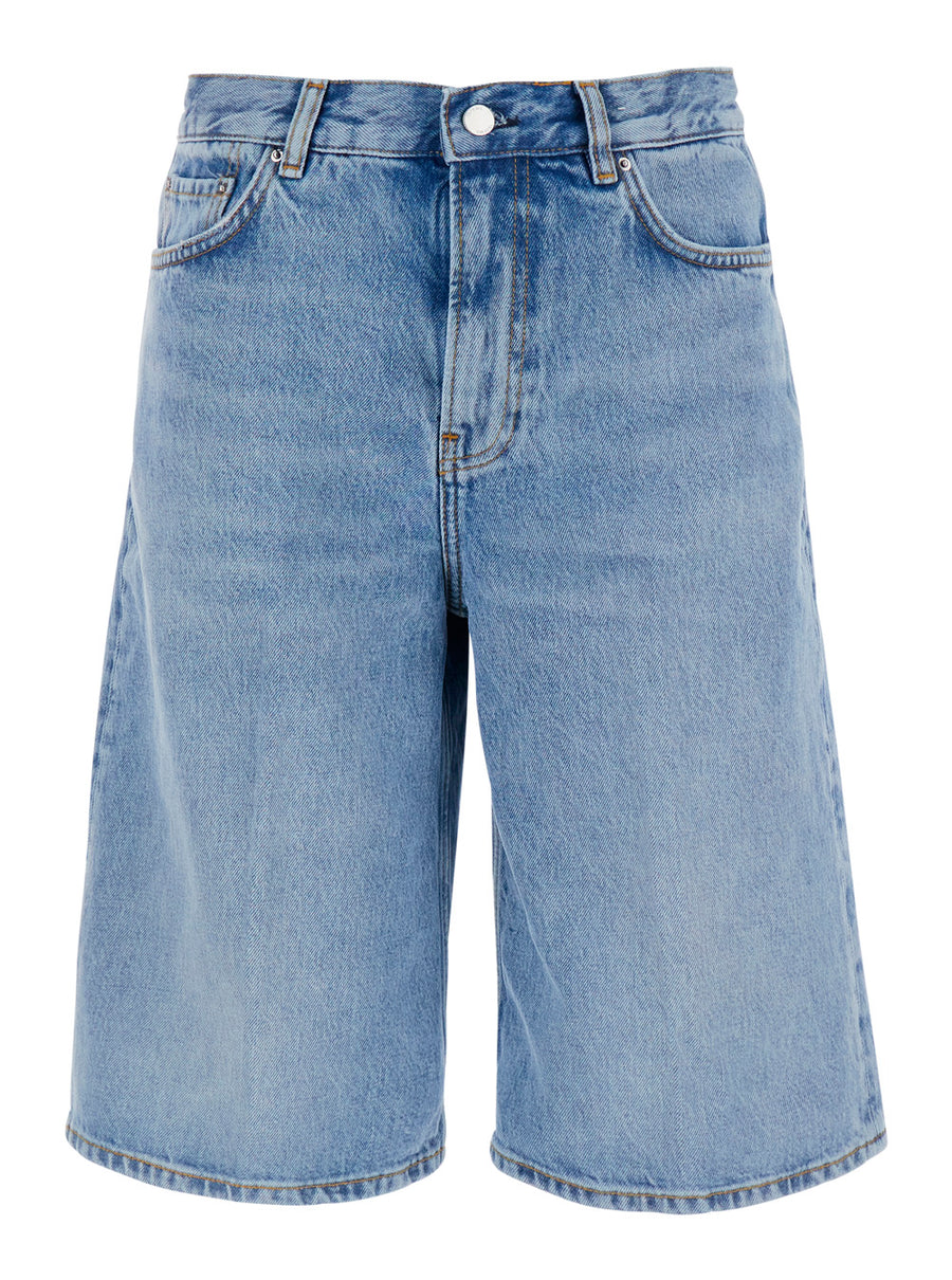 Knee-Length Denim Shorts Light Blue Organic Cotton Jean