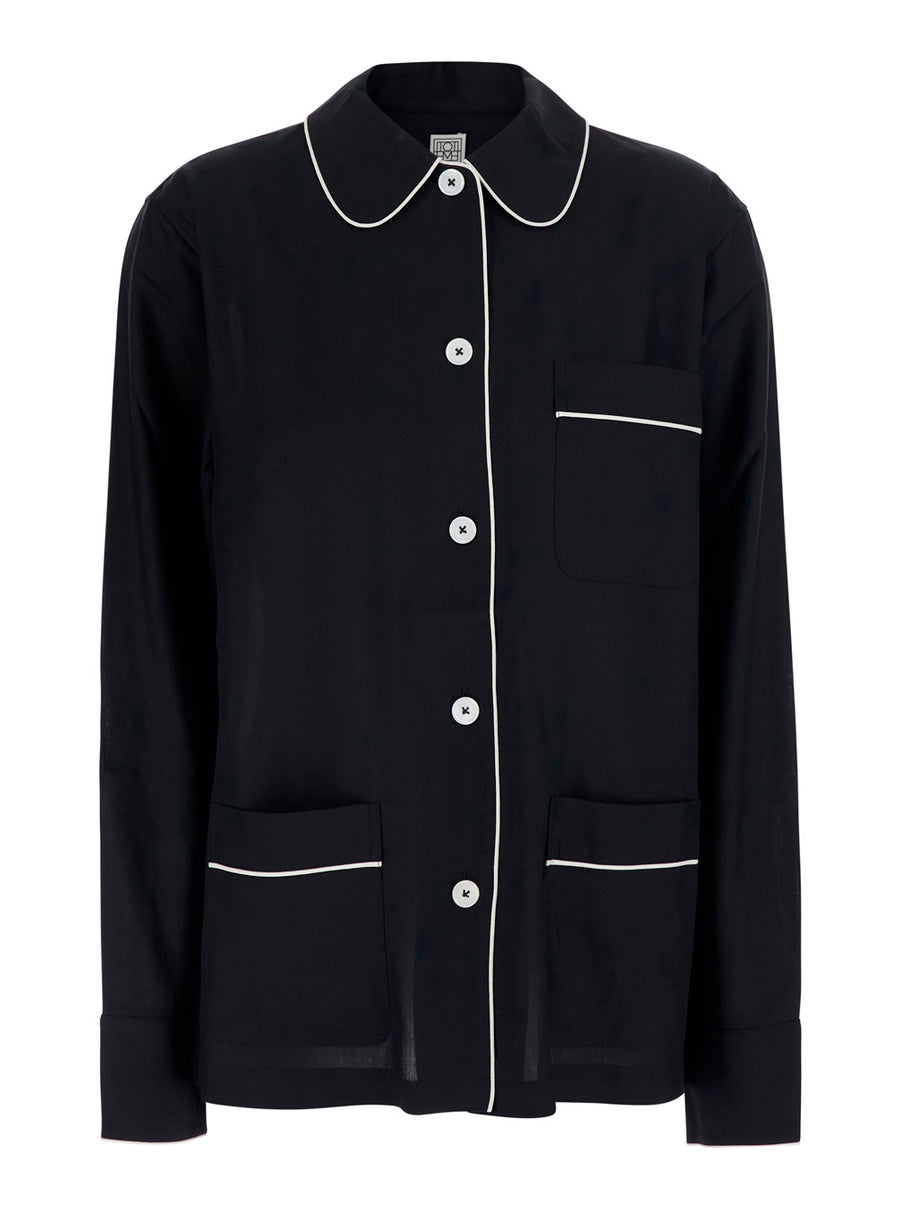 Black Silk Shirt With Contrasting Details Blouses