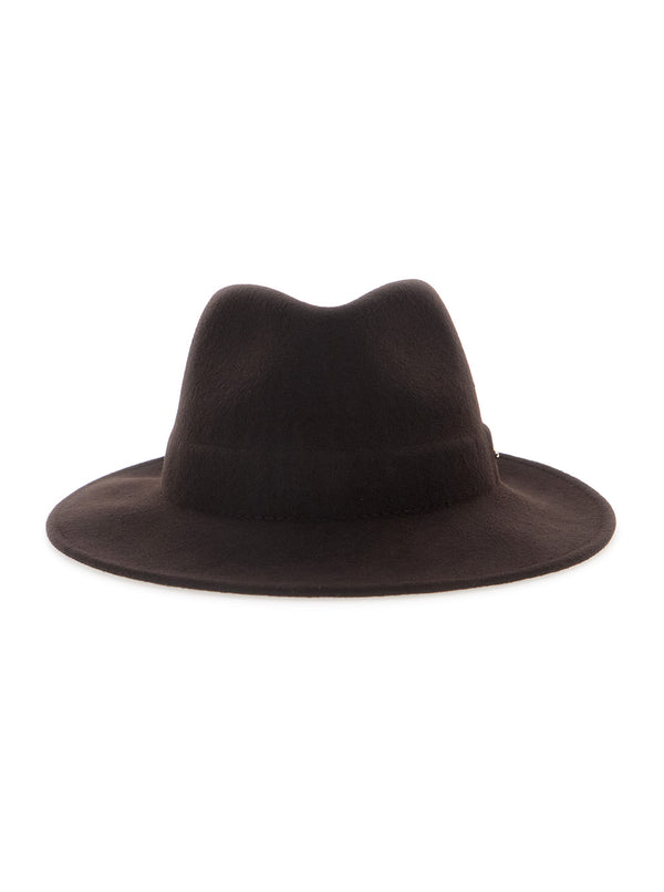 Cap With Visor And Pompon, Brown Wool Hat