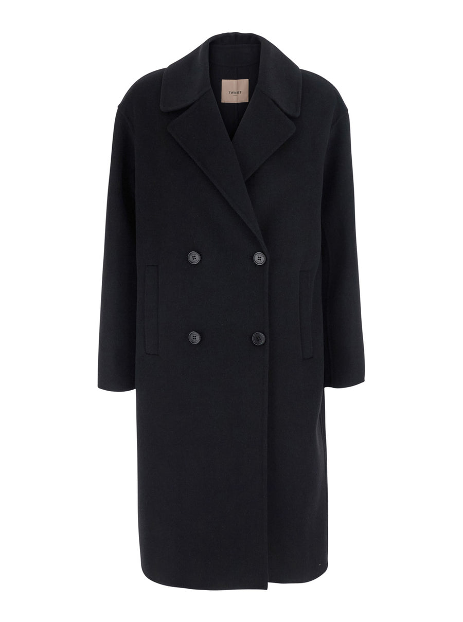 Coat With Notched Collar Black Polyester