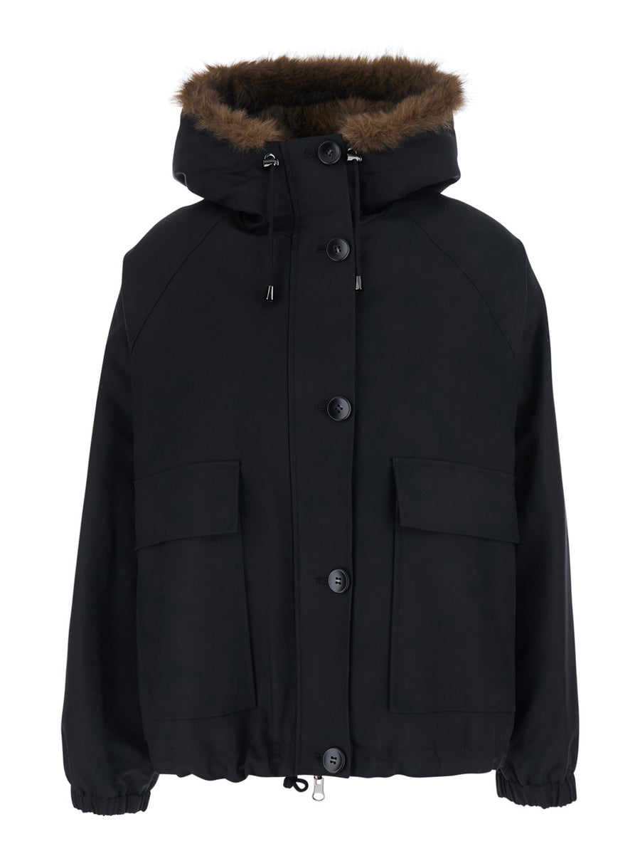 Reversible Parka Black Cotton Coat