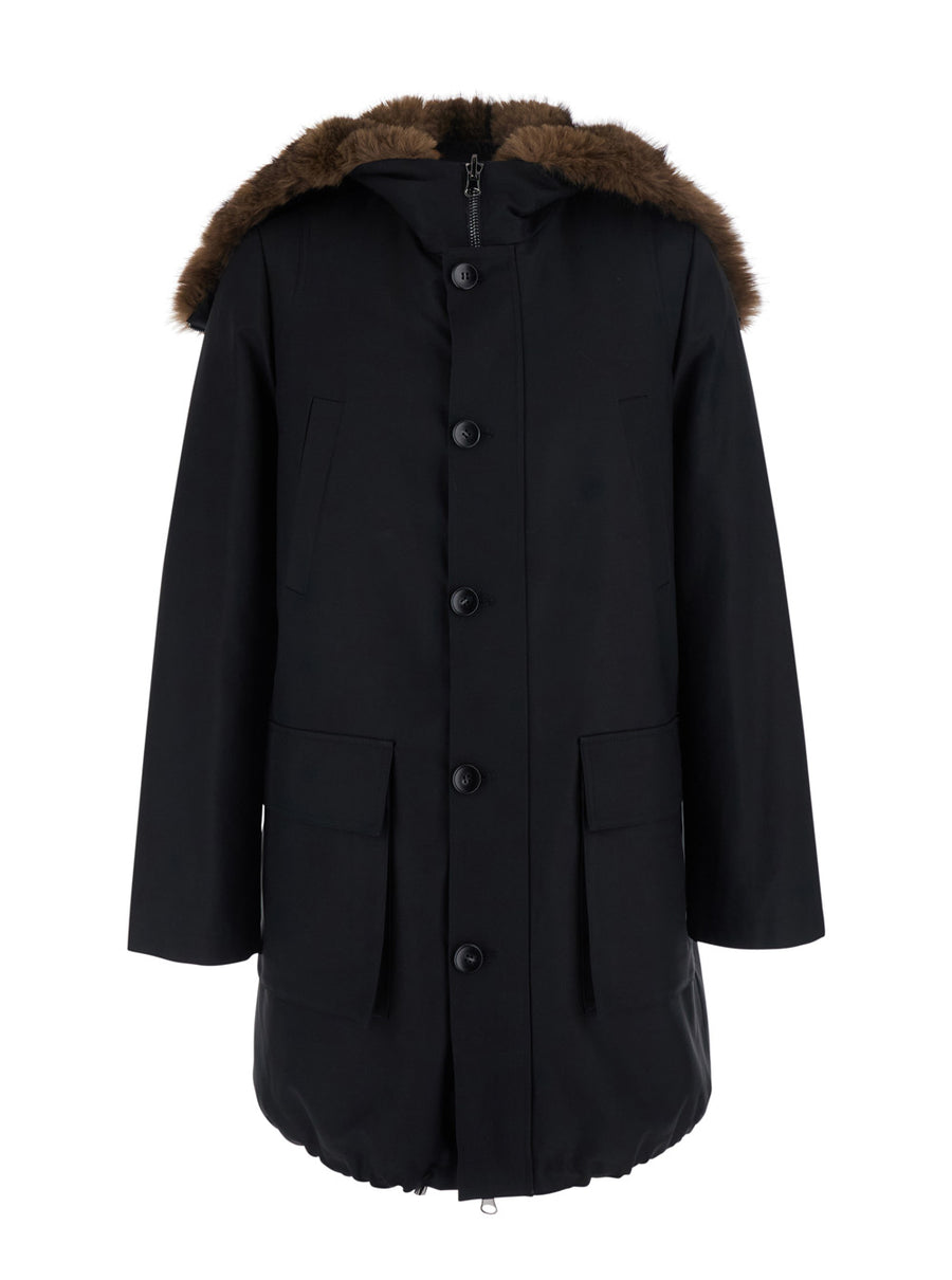 Hooded Parka Black Cotton Coat