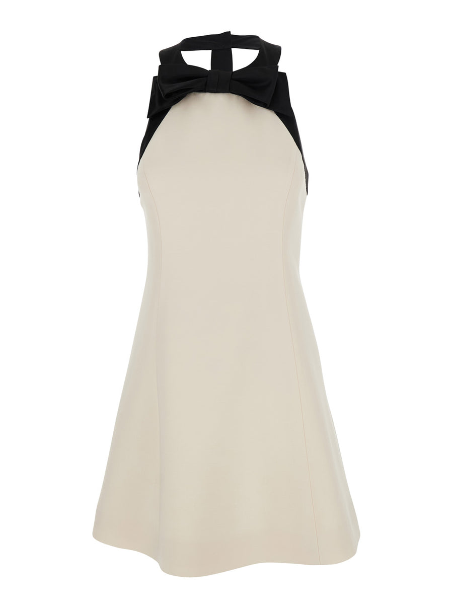 Mini Sleeveless Dress White Wool-Silk Blend