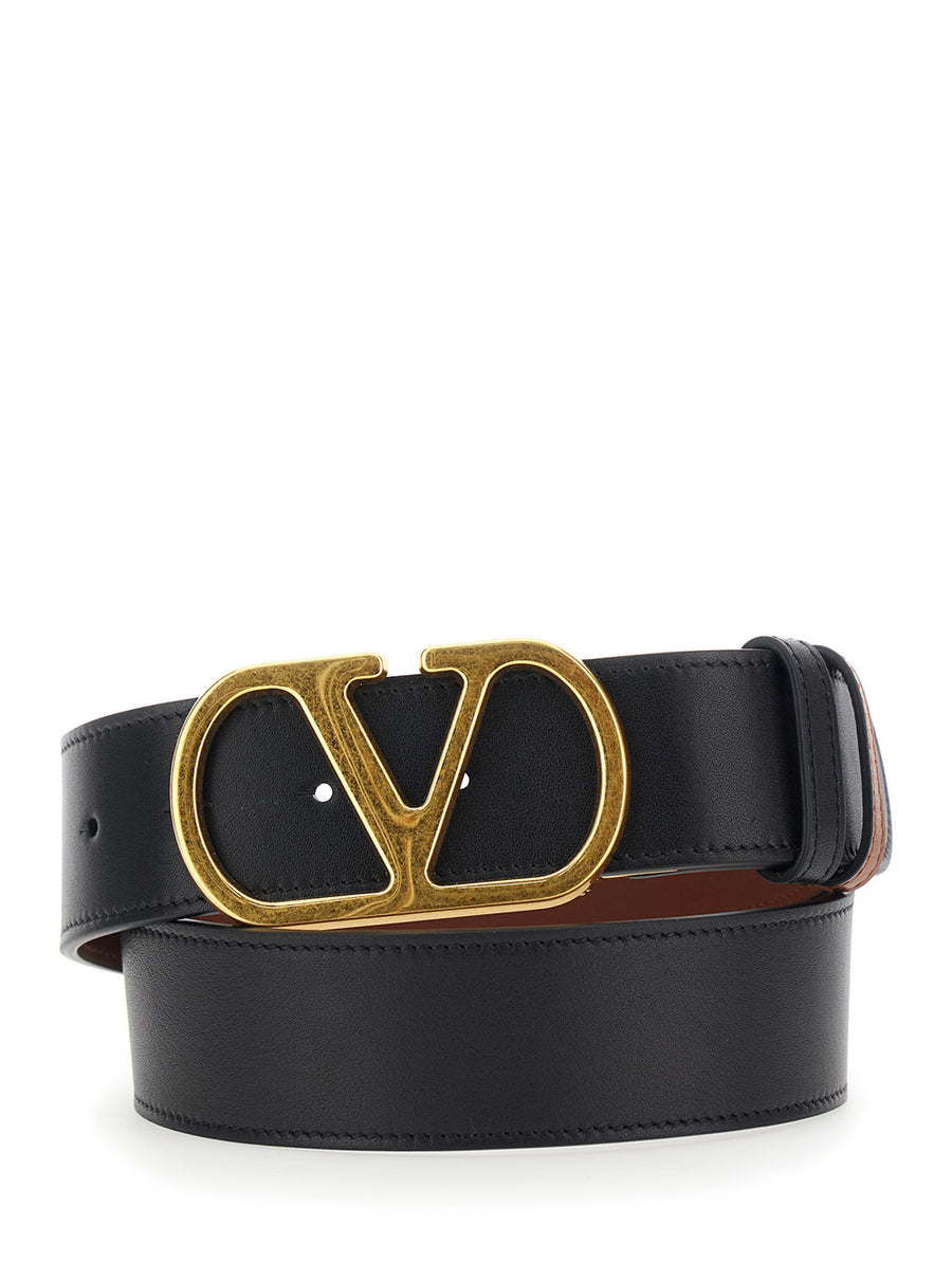 Belt With Vlogo Buckle Black Leather Calf