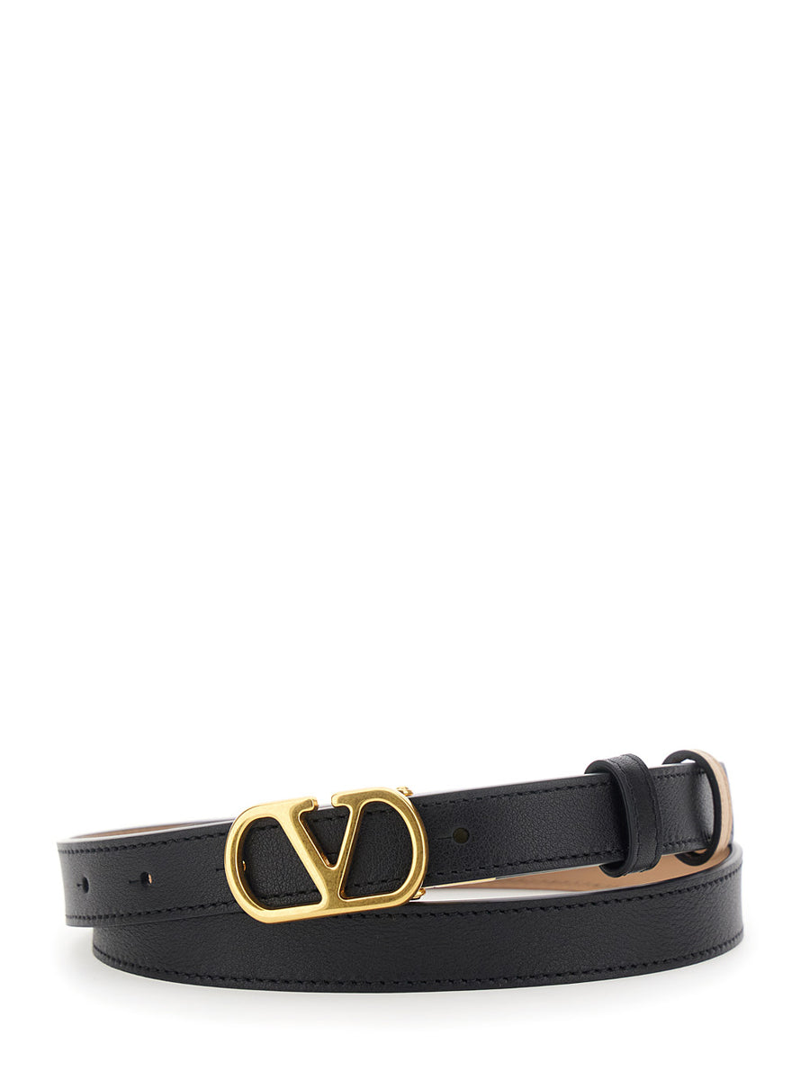 Reversible Belt Vlogo Buckle Black Leather Calf