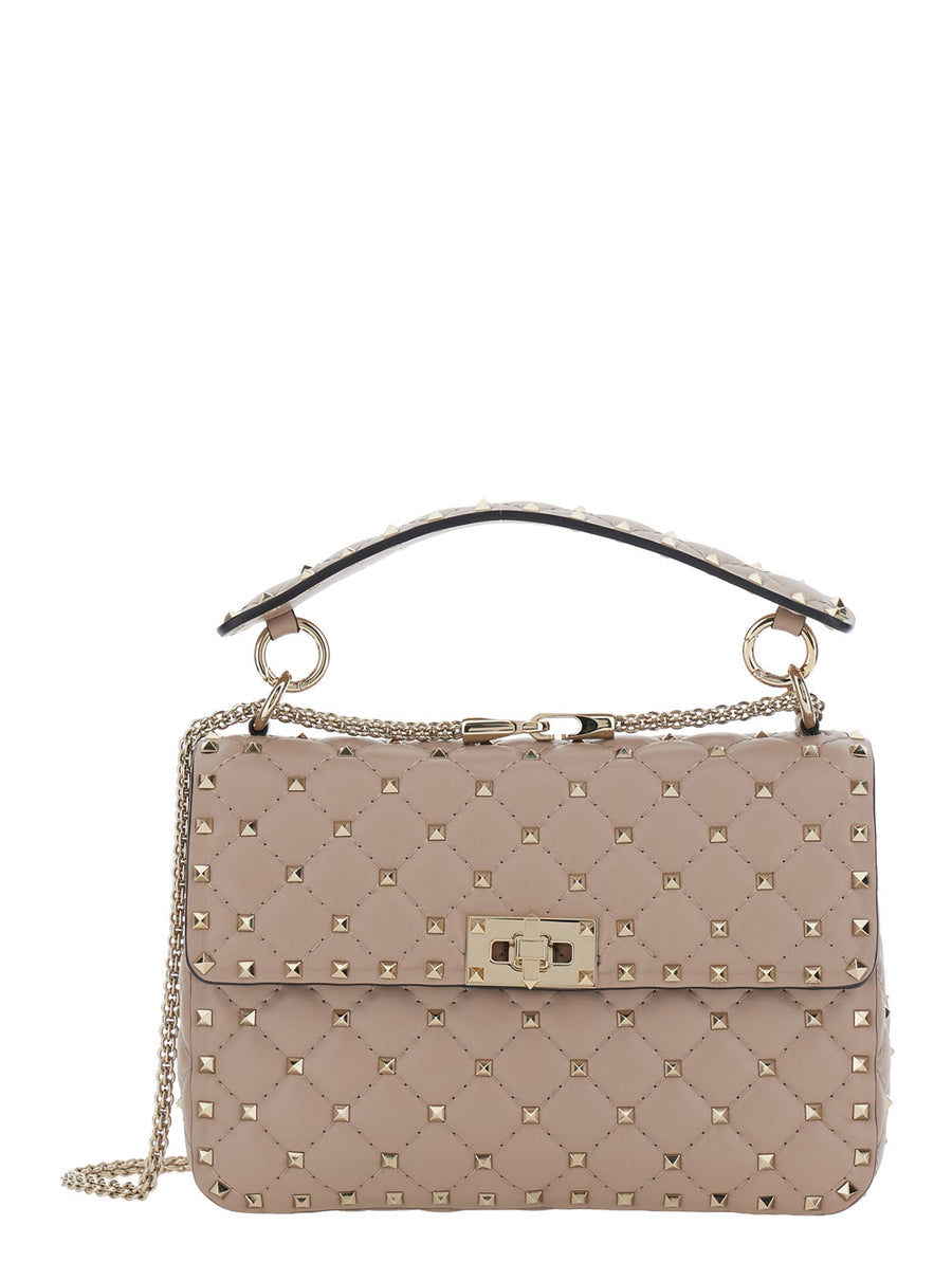 Crossbody Bag Spike Medium Beige Leather Lamb Shoulder