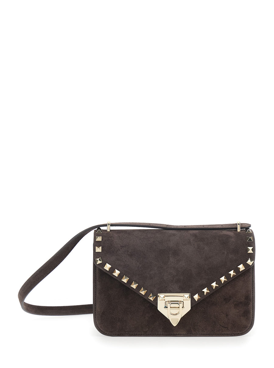 Crossbody Bag Envelope Suede Brown Lamb Shoulder
