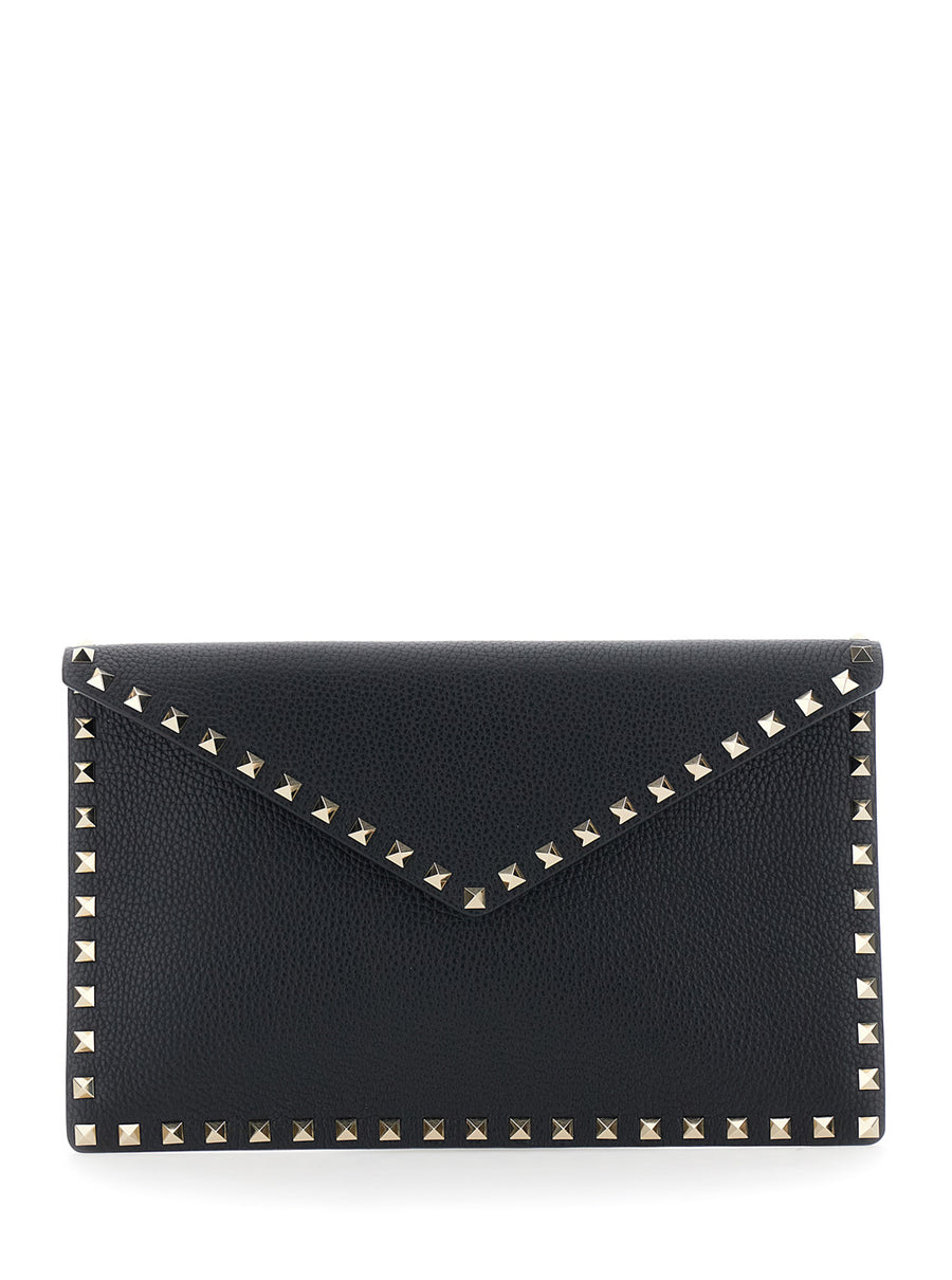 Clutch Bag Rockstud Leather Black Calf