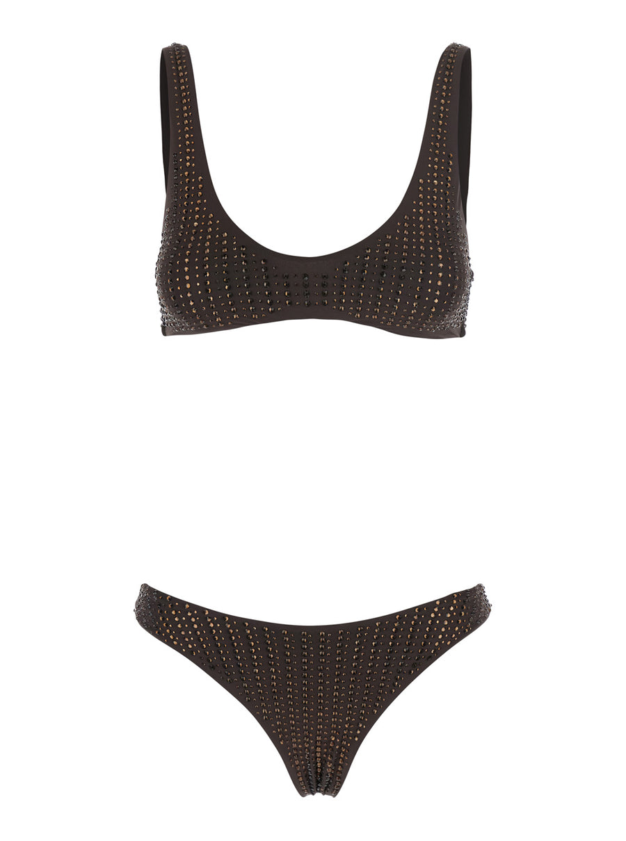 Bikini High-Waisted Brazilian Brown Polyamide Swimwear