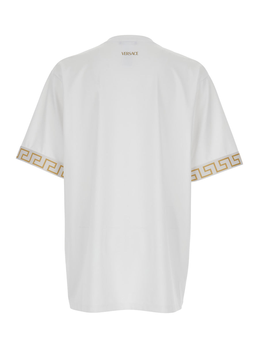 Crew Neck T-Shirt Greca Motif White Elastane T-shirts