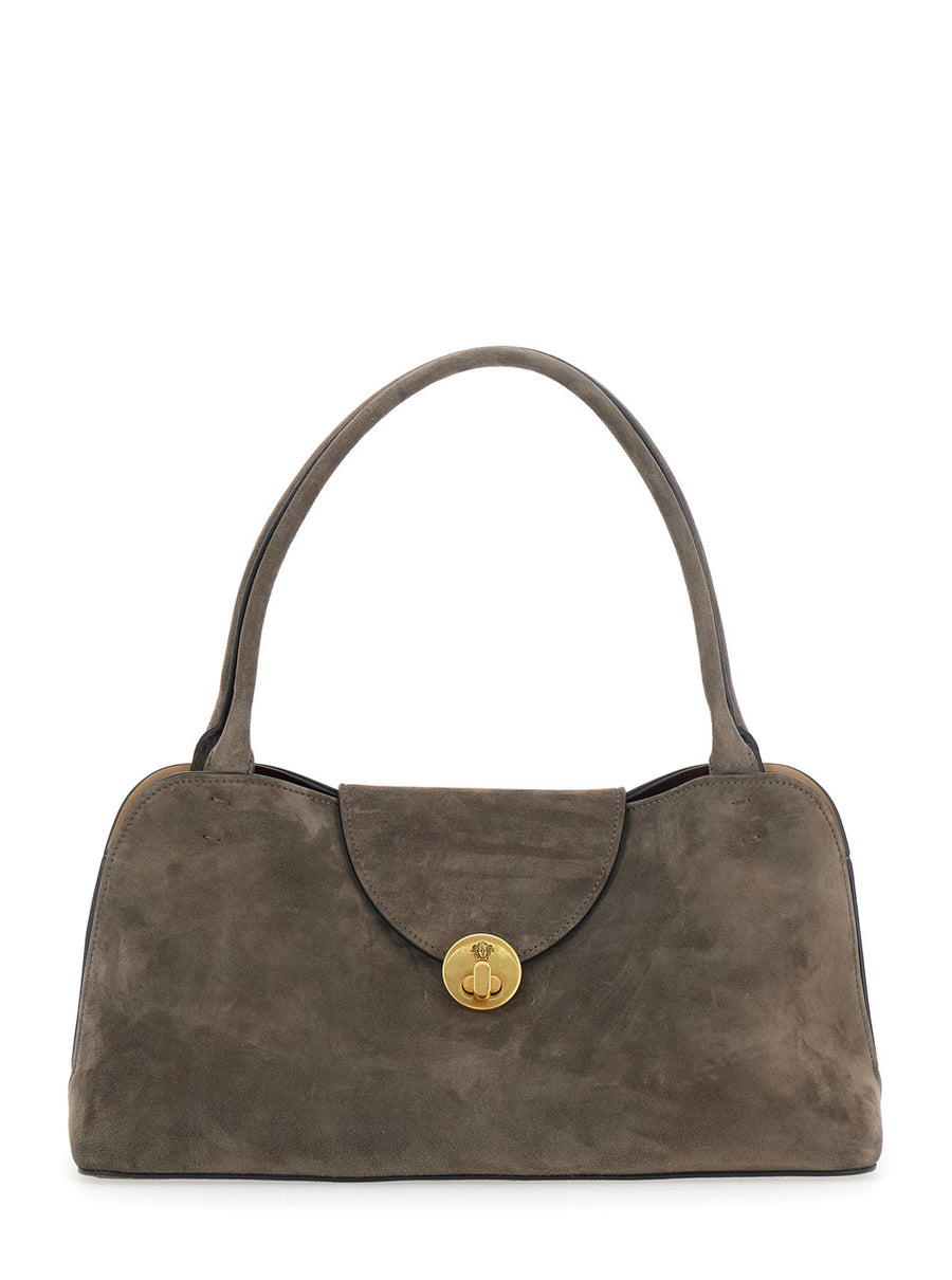 Shoulder Bag Vivian East West Brown Suede Lamb