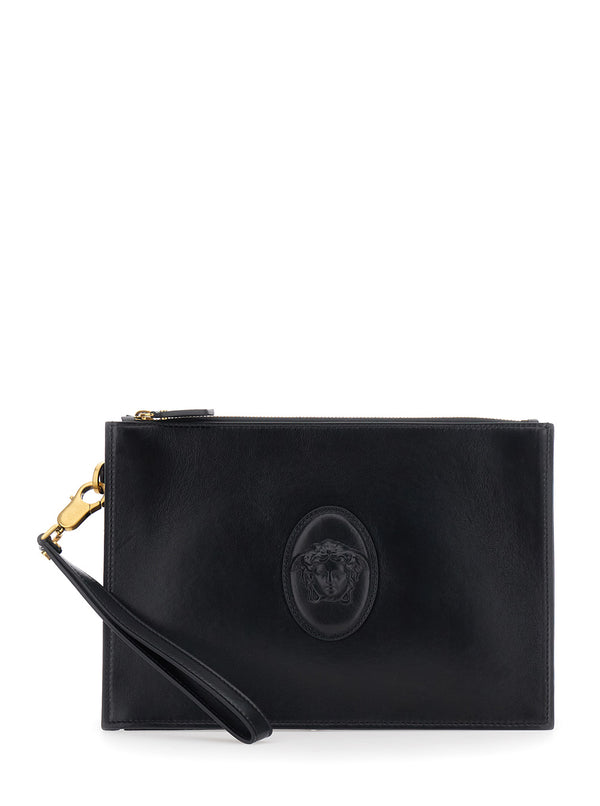 Leather Clutch Bag With Medusa Detail Black Lambskin