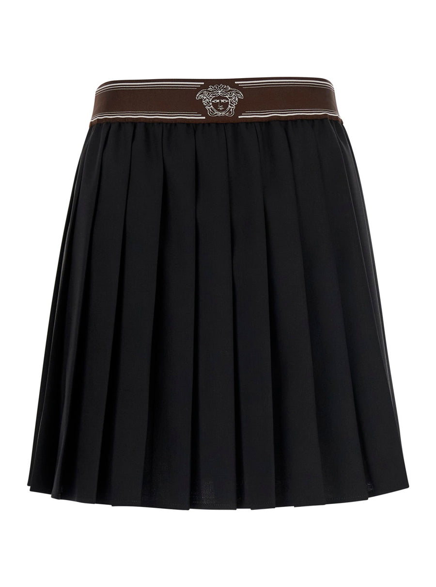 Skirt Pleated Black Wool With Medusa Waist Mohair