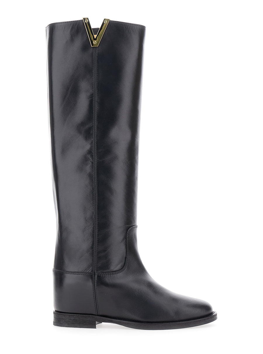 Boots With Side Cut-Out, Black Leather