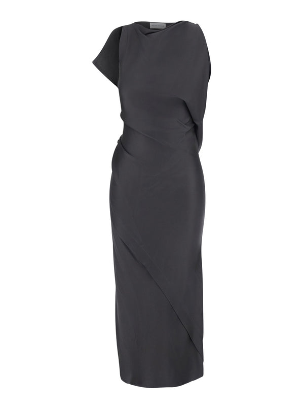 Long Sleeveless Dress Brown Acetate