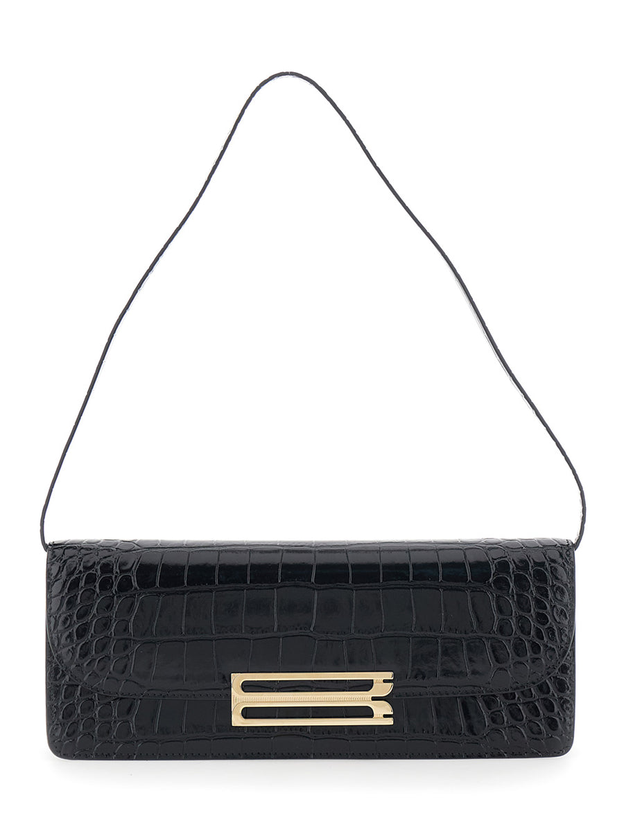 Clutch Dorian East-West Black Calf Leather Shoulder Bags