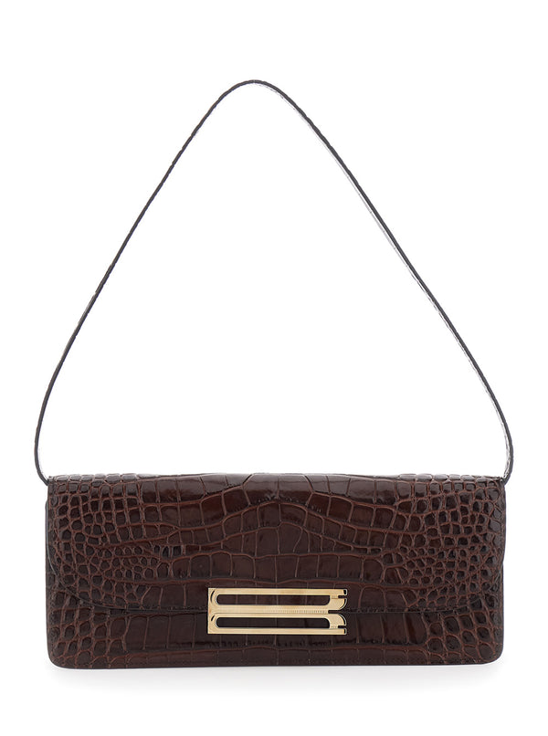 Clutch Dorian East-West Brown Leather Calf Shoulder Bags