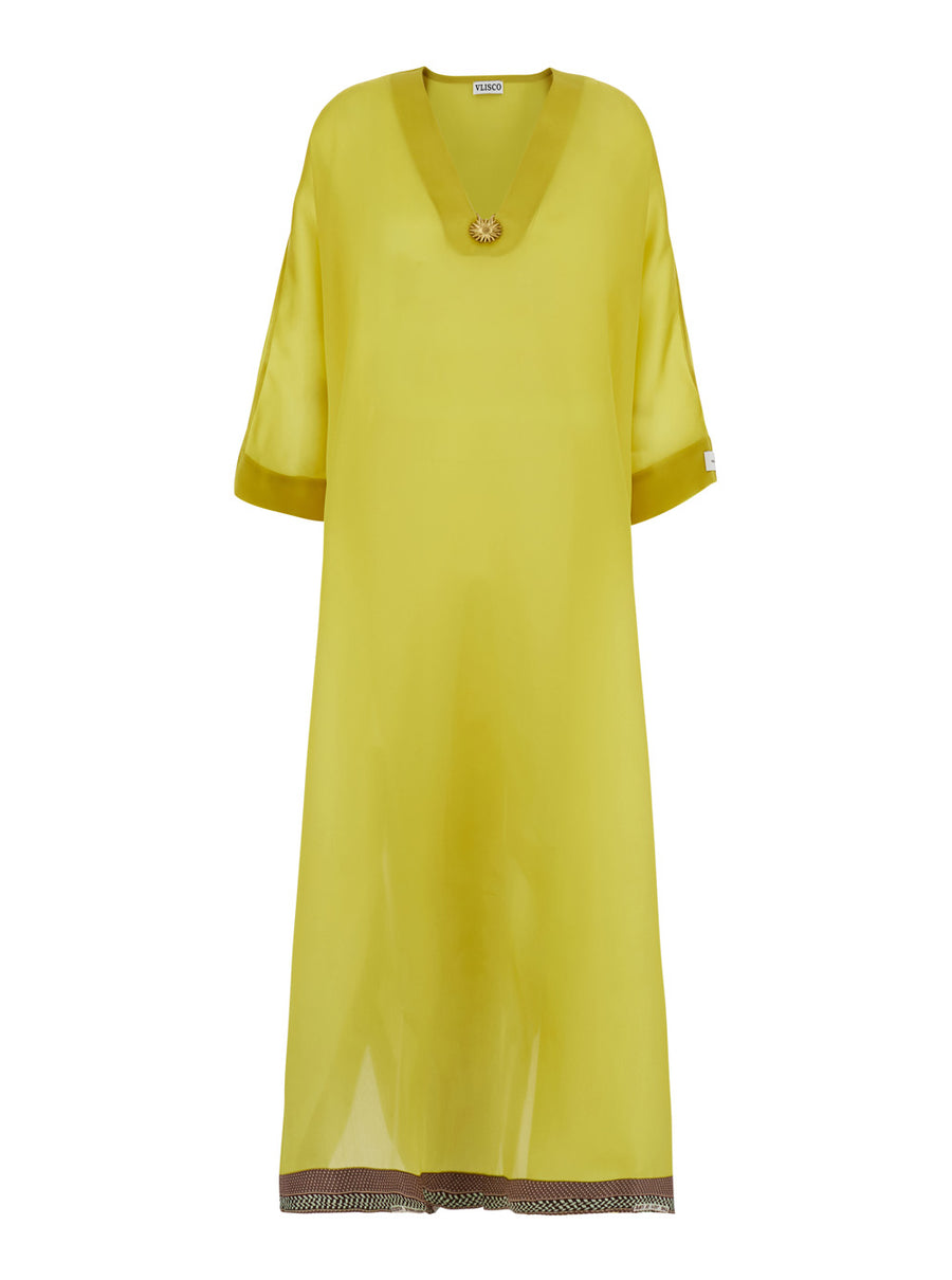 Silk Kaftan With Front Metal Plate Yellow Swimwear