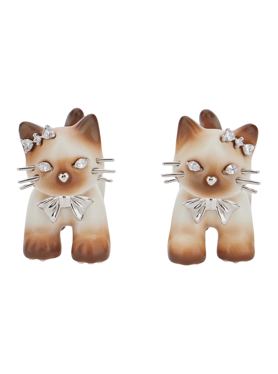 Earrings Split Kitten Brown