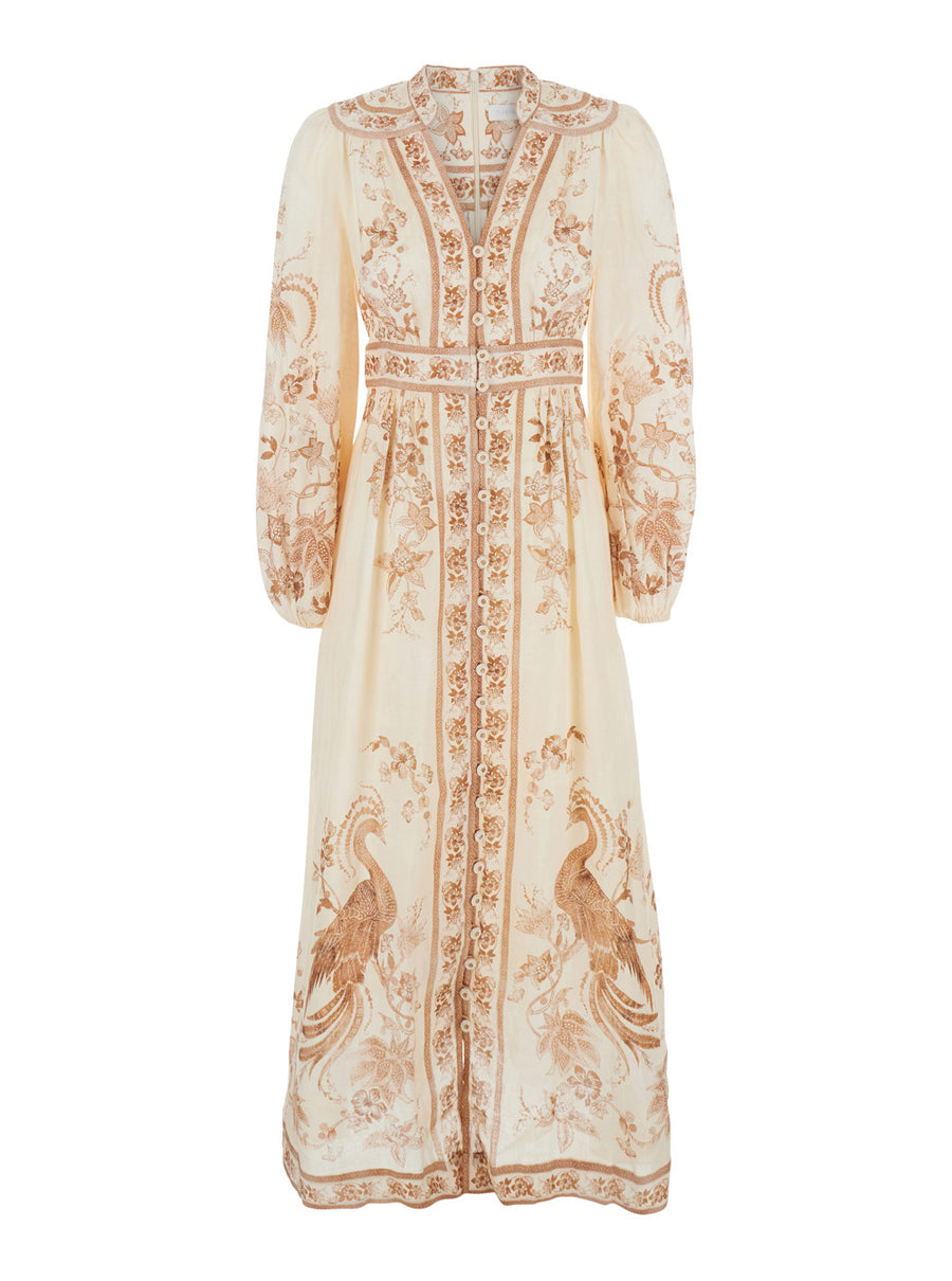 Midi Dress Indra Plunge Multicolour Linen