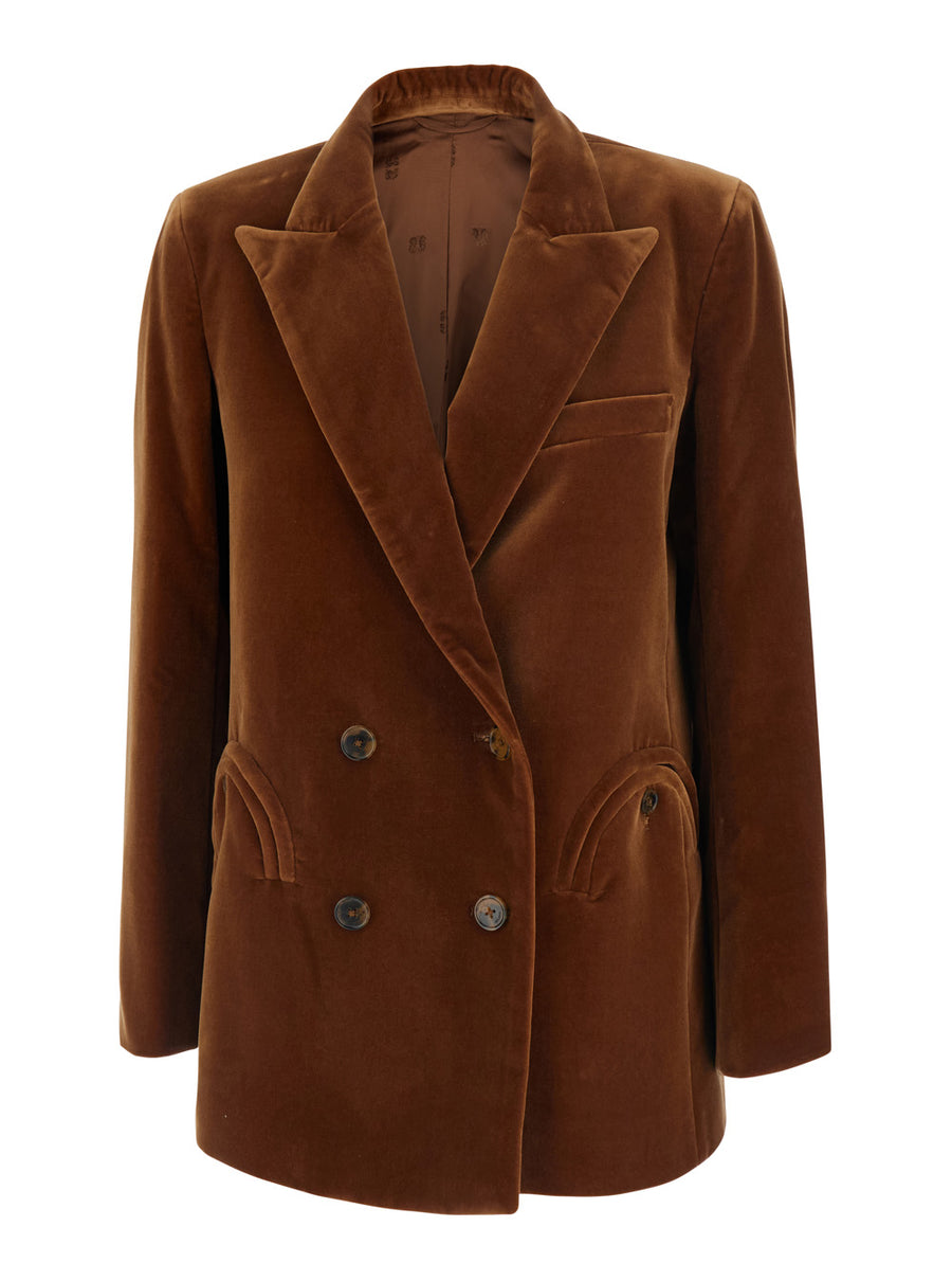 Double-Breasted Velvet Jacket Jealousy Brown Cotton Blazers
