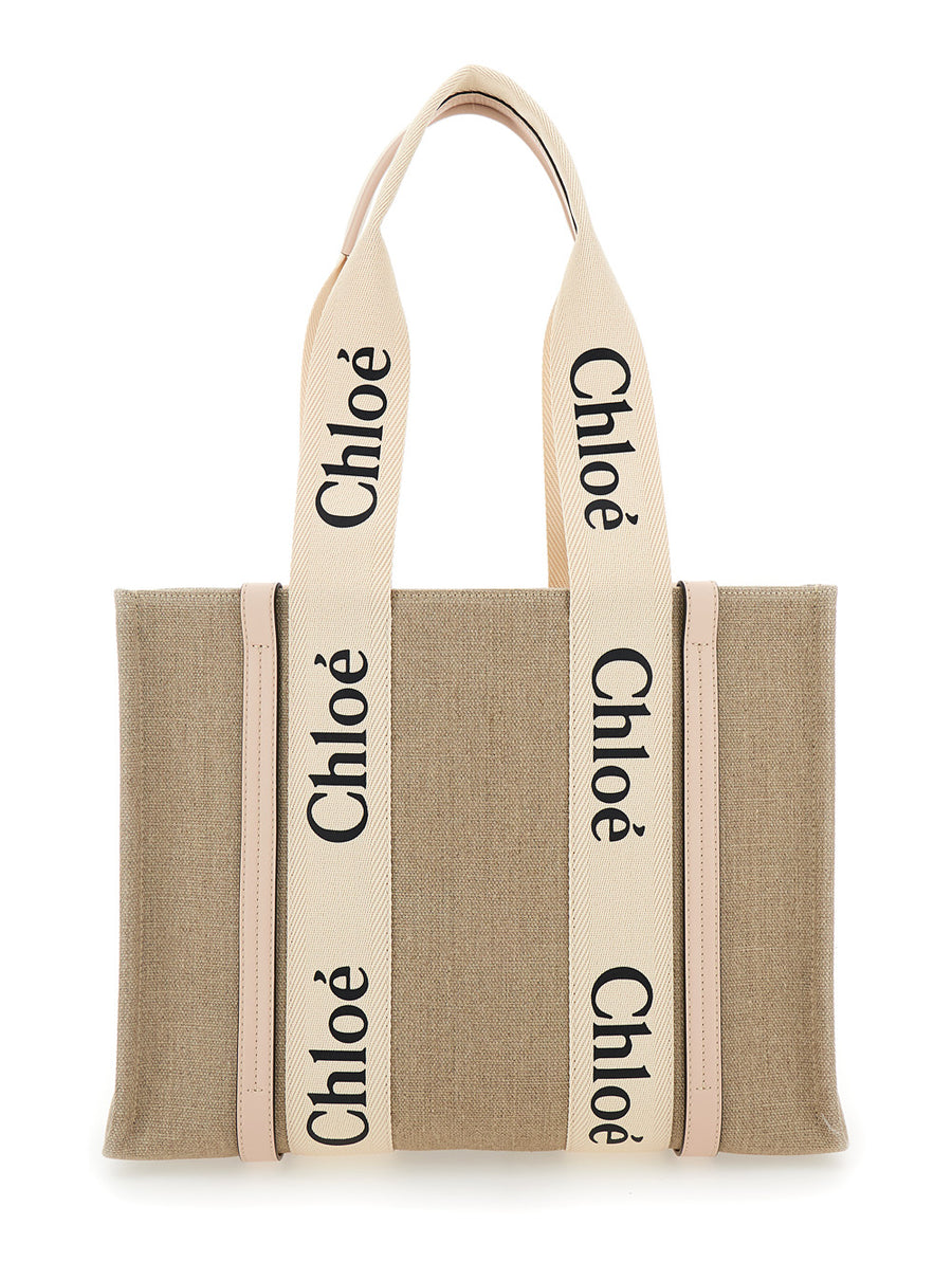 Handbag Medium Woody Linen Beige Tote Bags