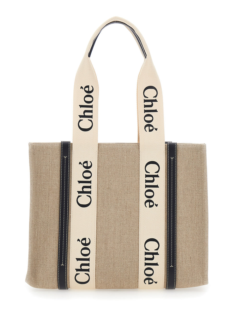 Handbag Medium Woody Beige Linen Tote Bags