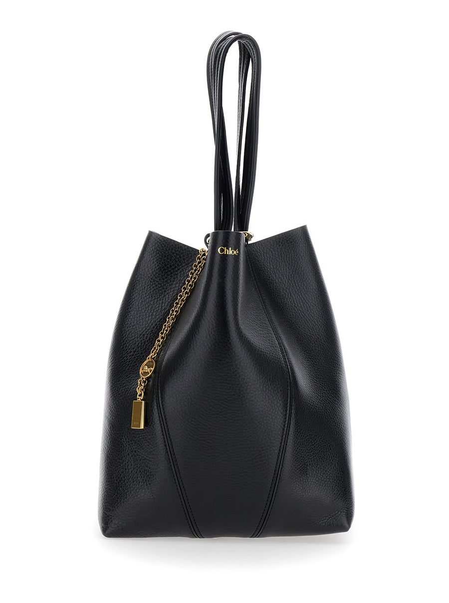Shoulder Bag Spin Black Grained Leather