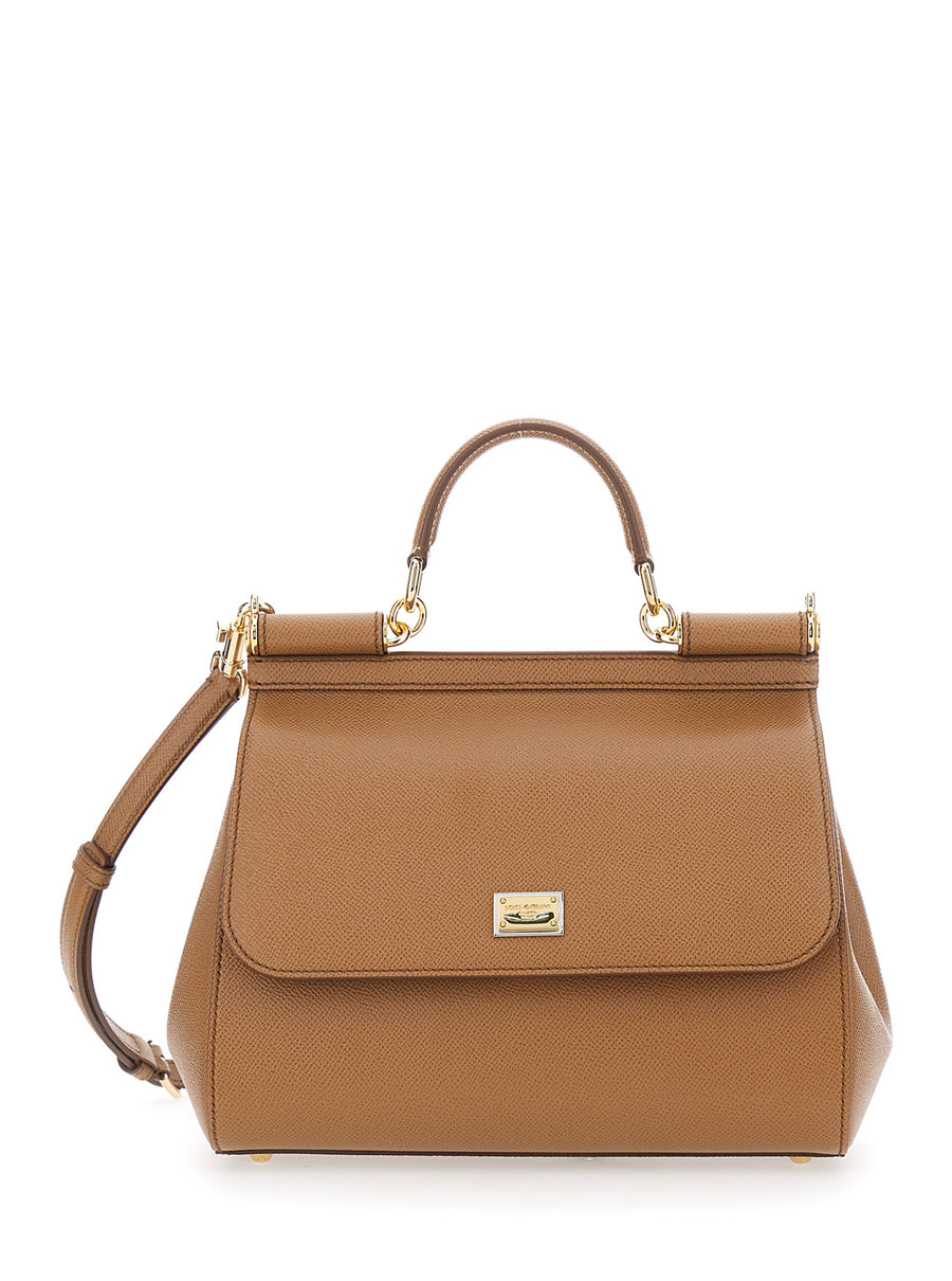 Handbag My Sicily Grained Brown Leather Cotton Handbags