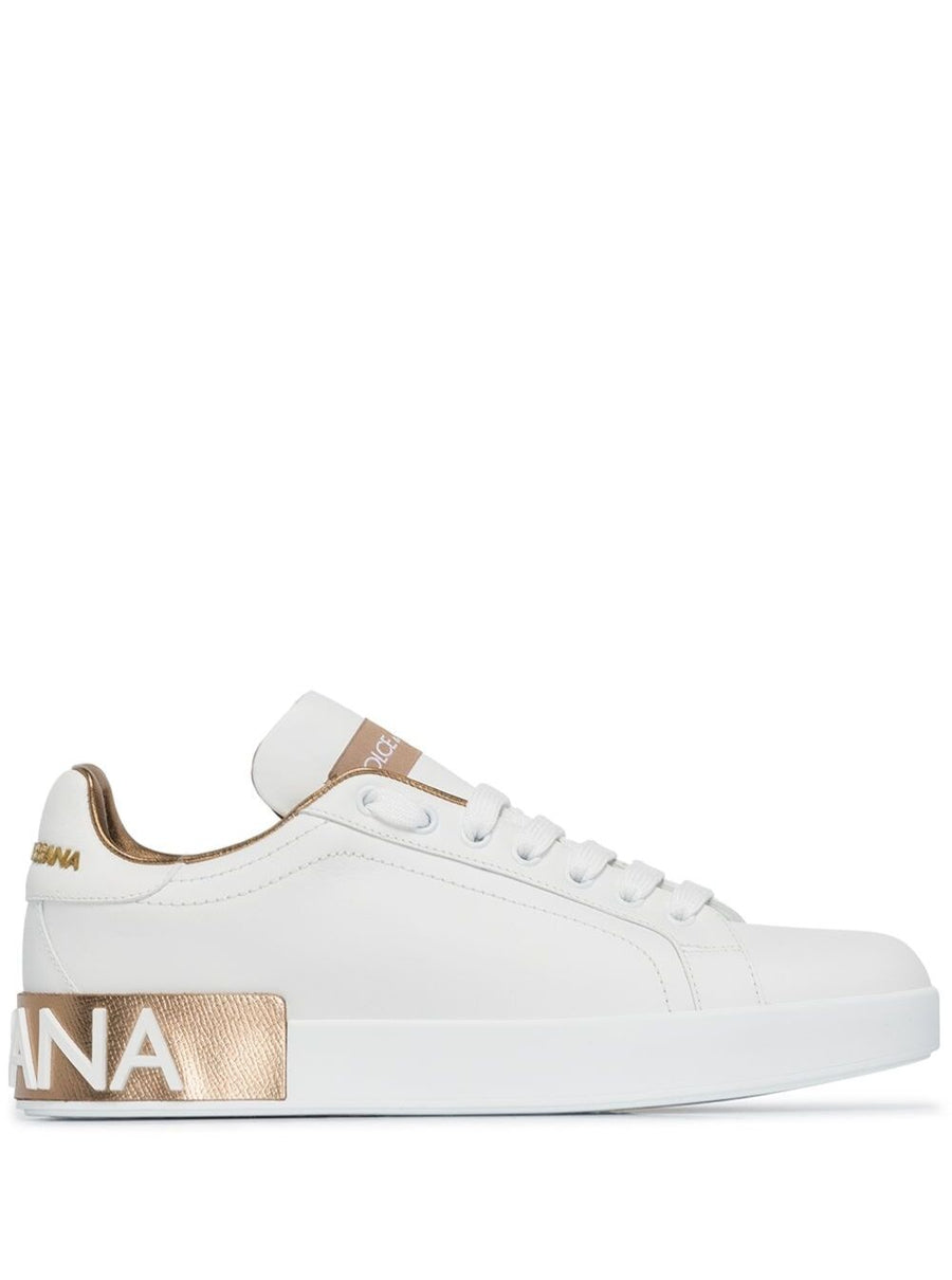 Sneakers Portofino White And Gold Leather Trainers