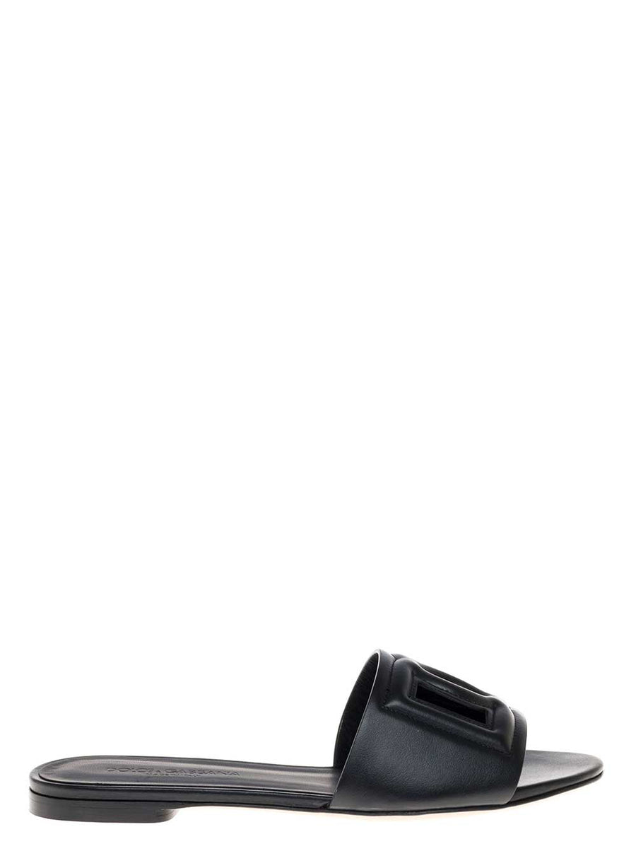 Slip-On Sandals Black Leather Lambskin