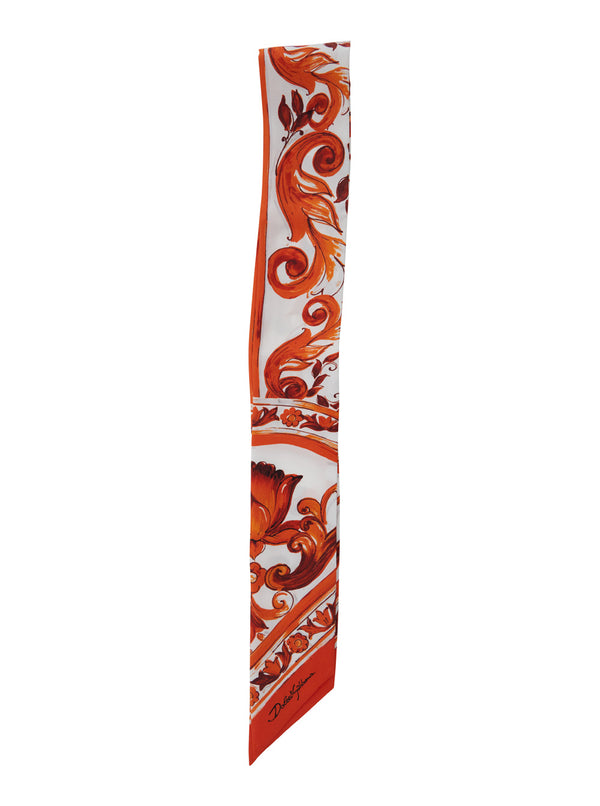 Silk Foulard Orange Majolica Print Scarf