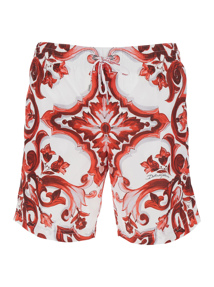 Swim Shorts Maiolica Print Burgundy Beachwear
