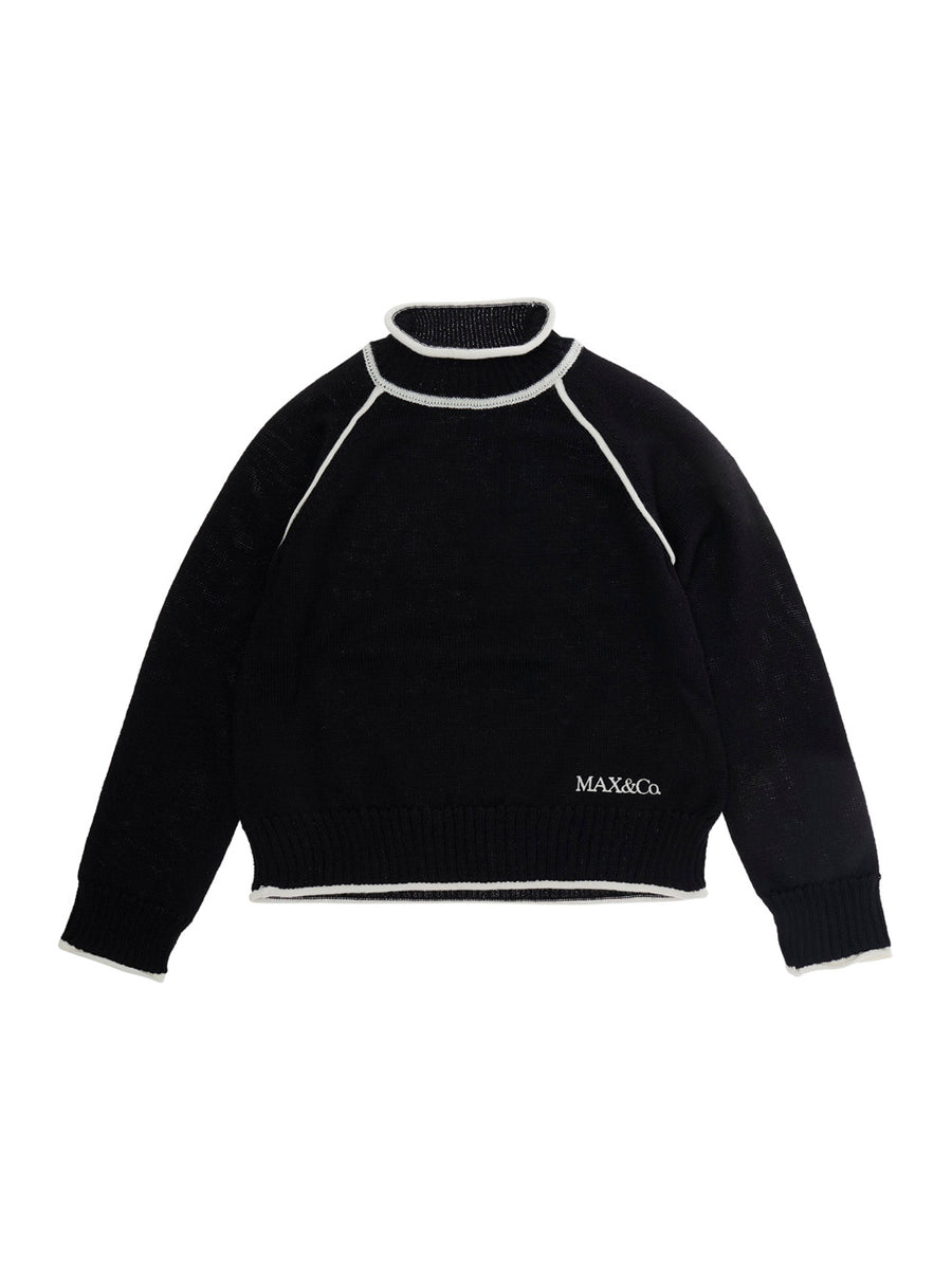 Girls Crewneck Sweater Black Wool Tops