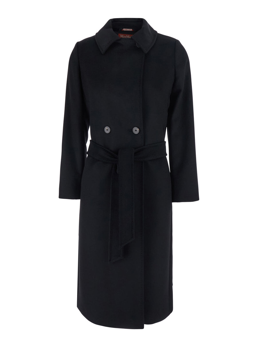 Wool Coat With Belt - Black