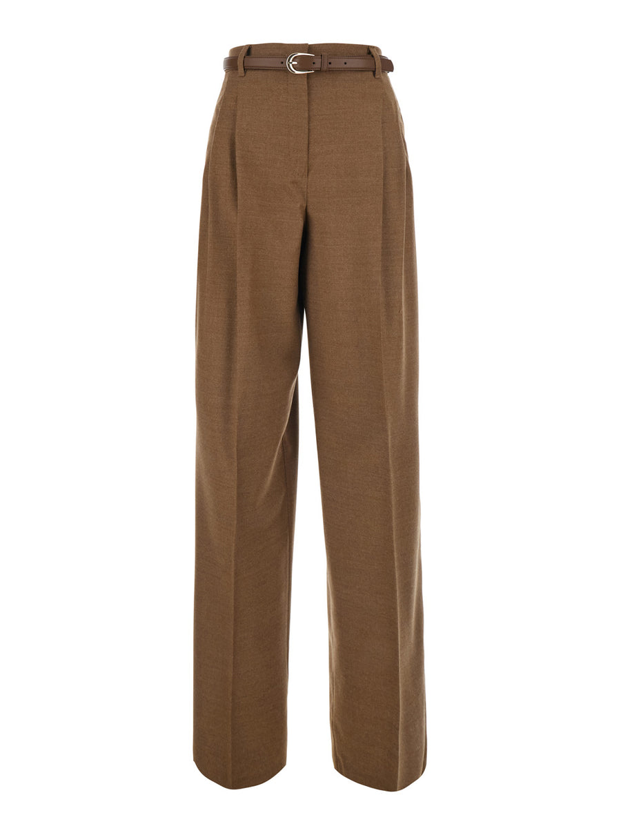 High-Waisted Mstlago Trousers Brown Wool