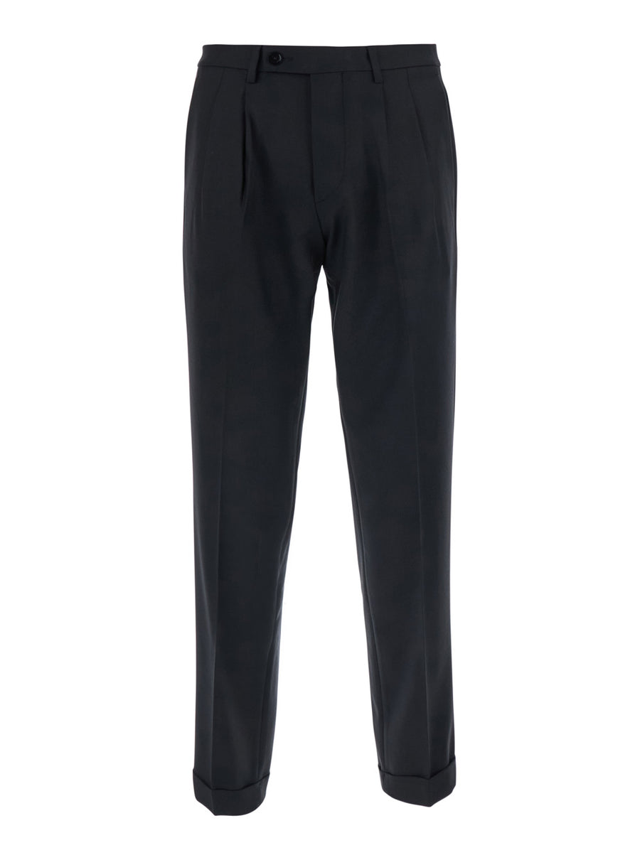 Double Pleated Trousers Black Wool Blend
