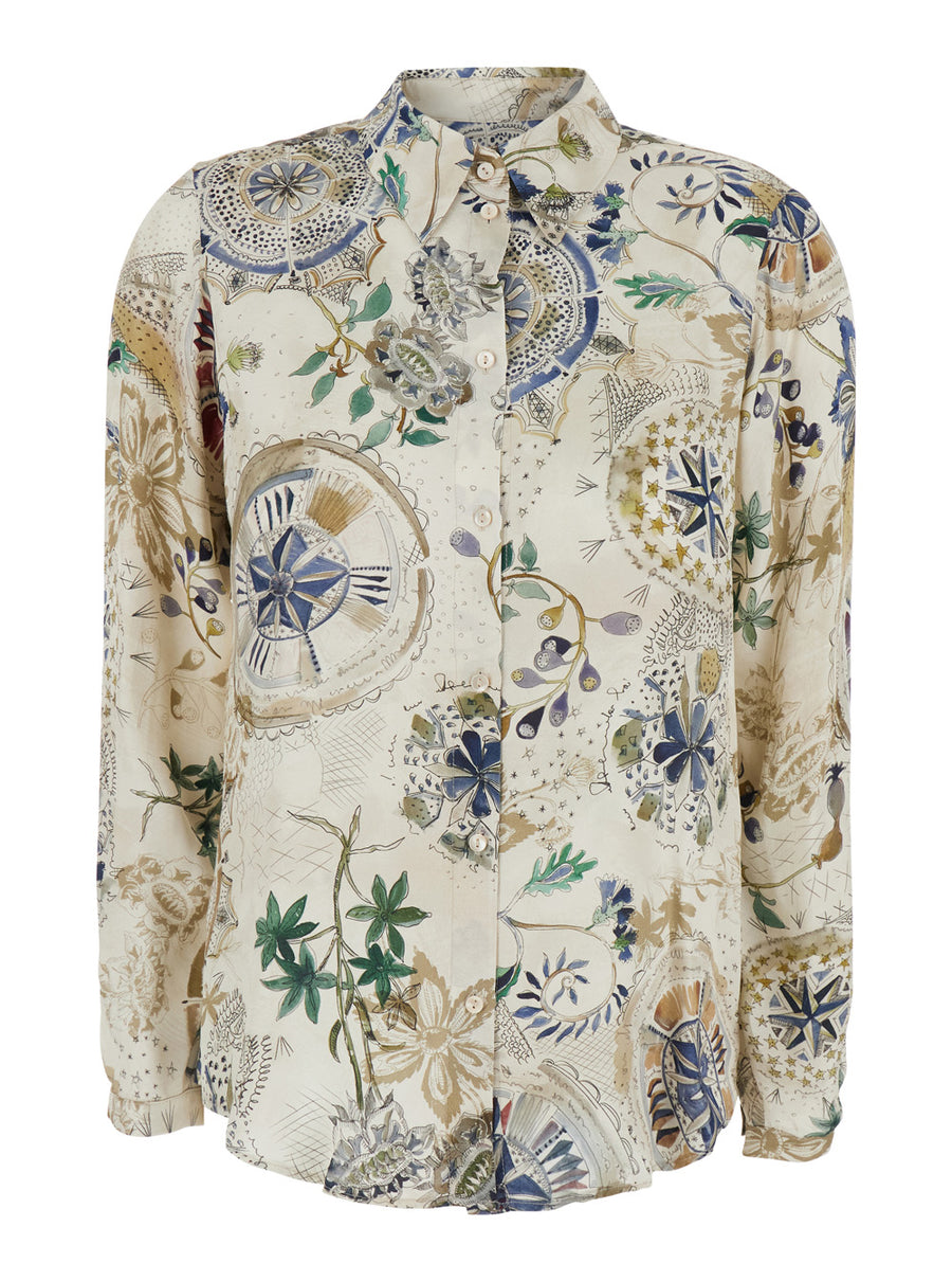 Shirt With Classic Collar, White Viscose Blouses