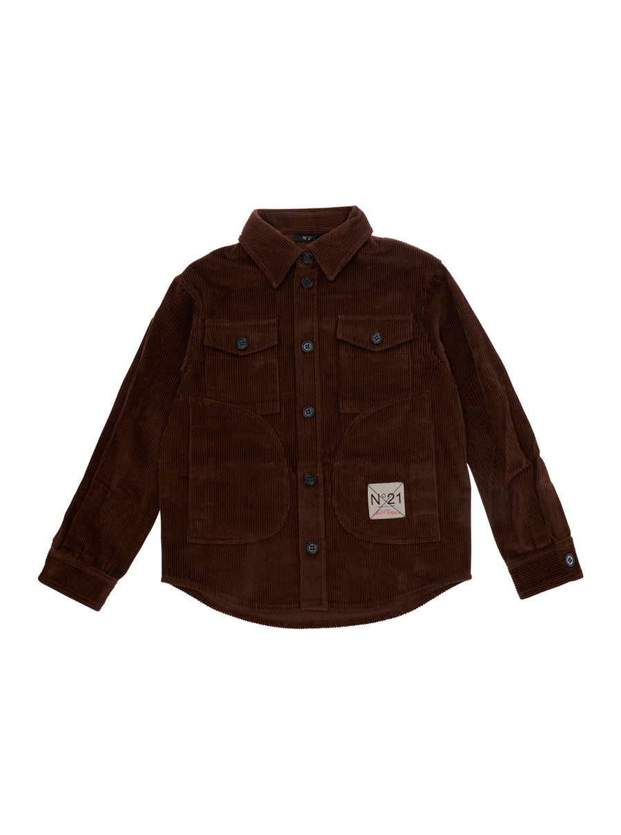 Long-Sleeved Cotton Shirt Brown