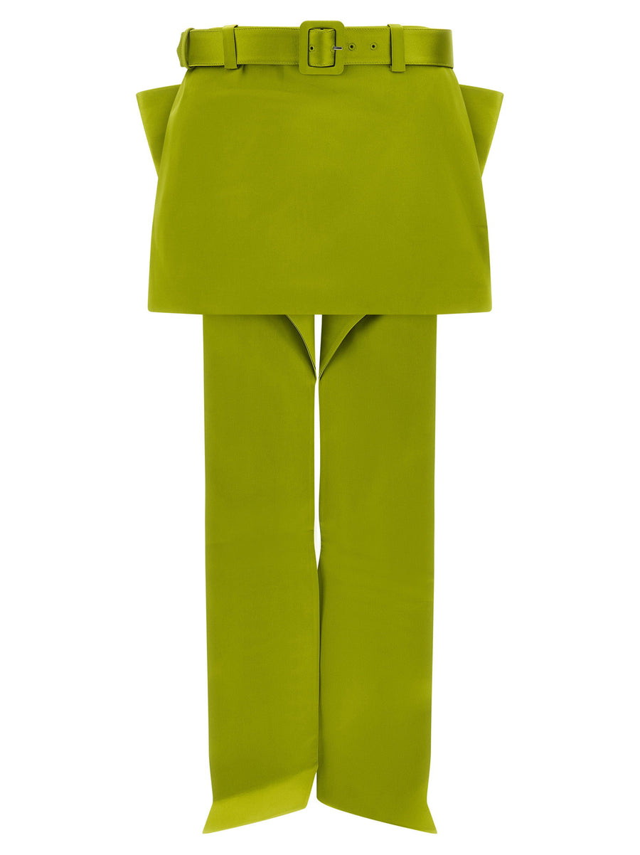Self-Portrait Structured Bow Maxi Skirt — Lime Green