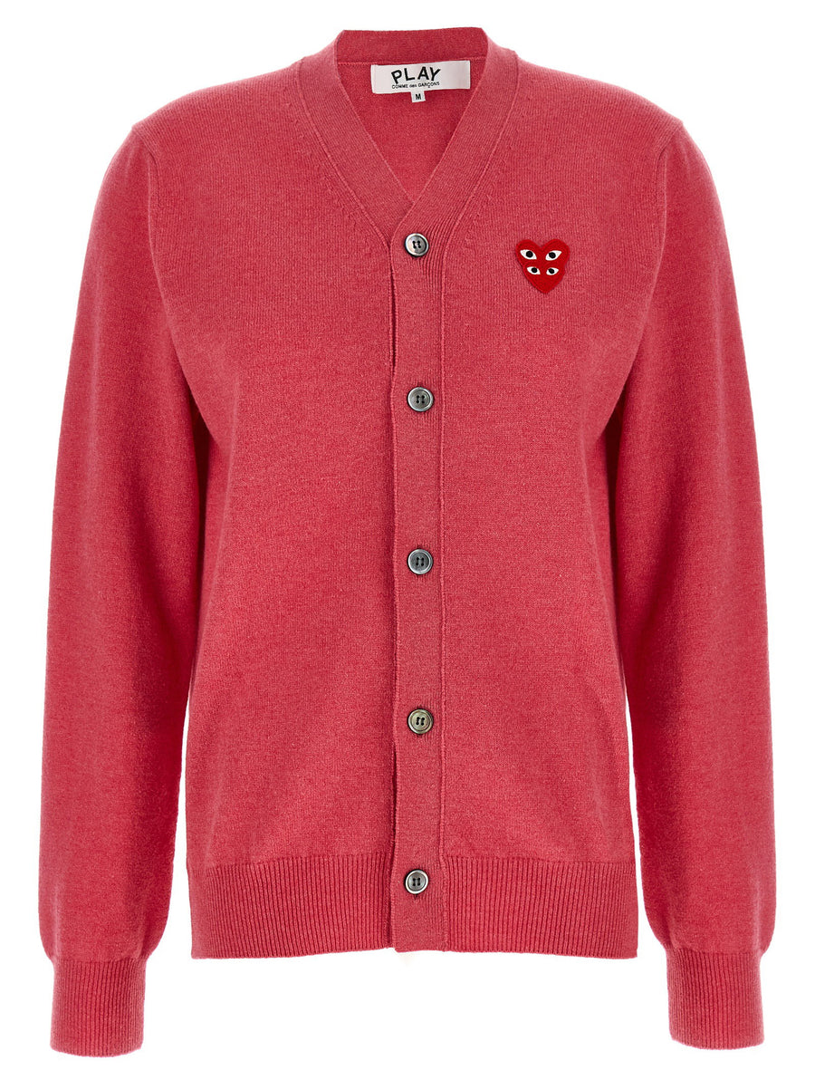 Comme Des Garçons Play Wool Mélange Double Emblem Cardigan — Red