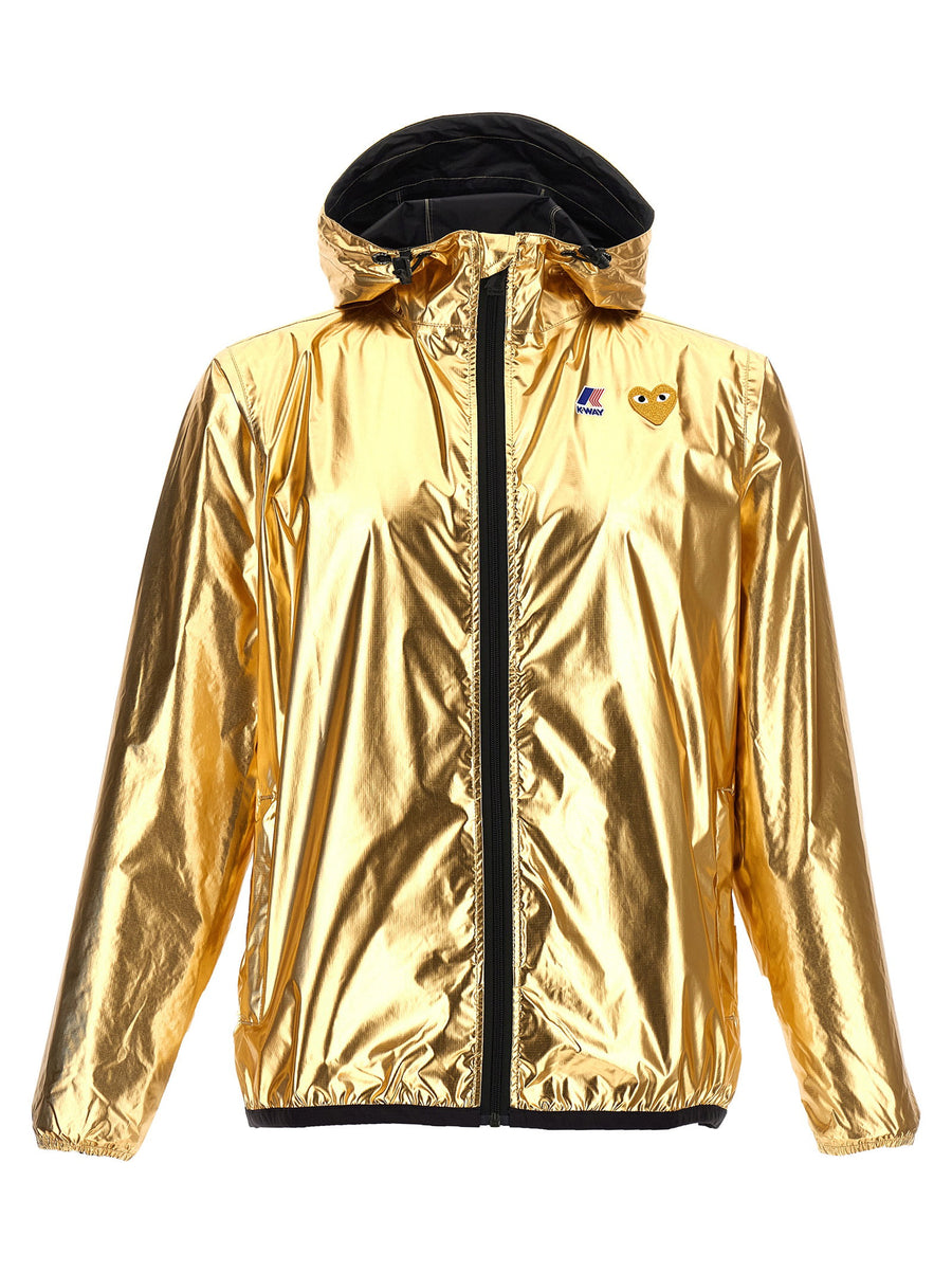Comme Des Garçons Play Metallic Hooded Waterproof Jacket — Gold