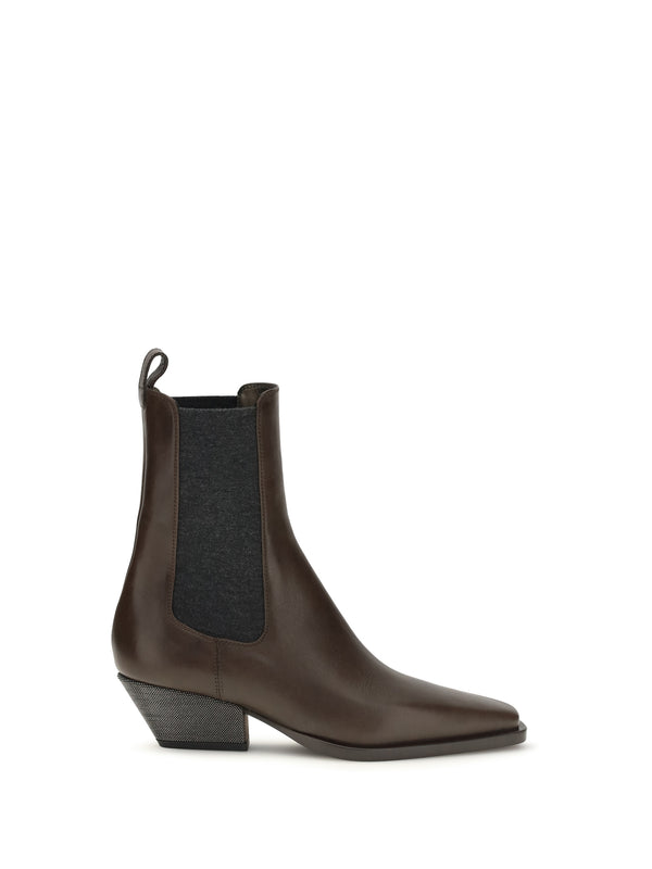 Brunello Cucinelli 100% calf leather (upper and sole) ankle boot in brown