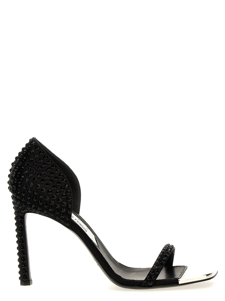 Sergio Rossi Rhinestone-Embellished Sandal Heel — Black